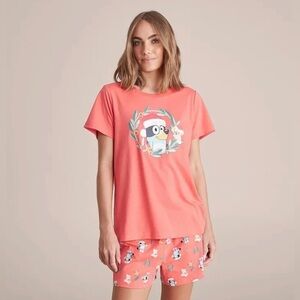 Adult BLUEY Holiday Lounge Pajamas Set Tshirt Shorts Cotton Womens M NWT
